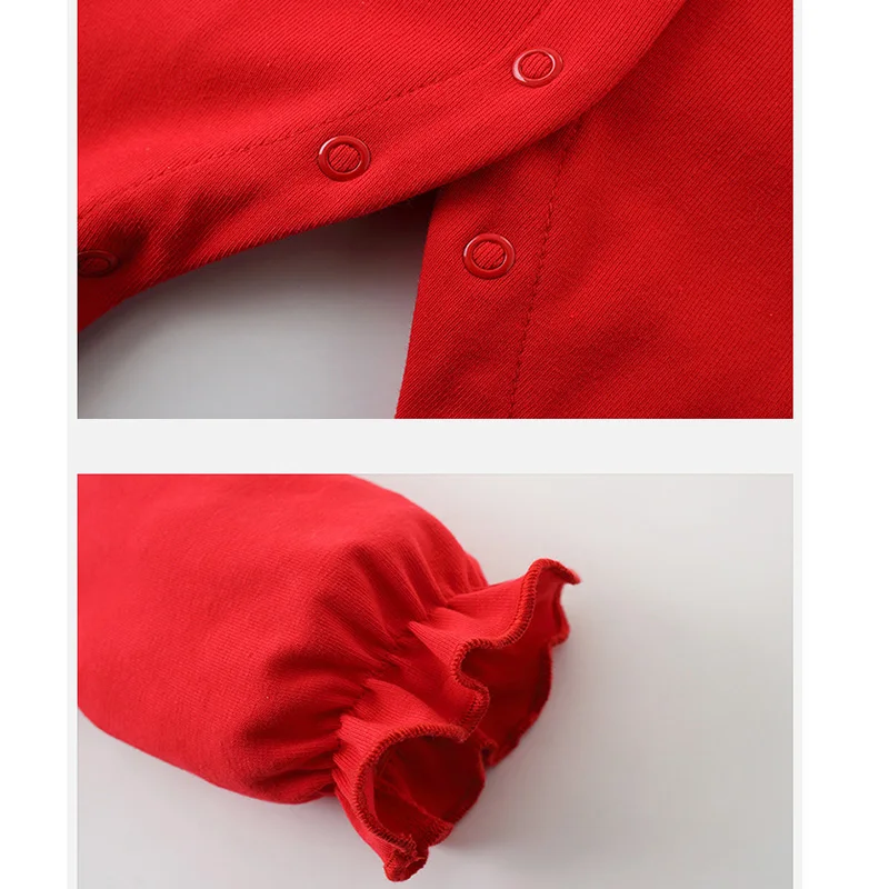 

Spring and Autumn New Infant Red Long Sleeve Bodysuit Newborn Cute Princess Clothes Baby Girls Comfortable and Breathable Romper