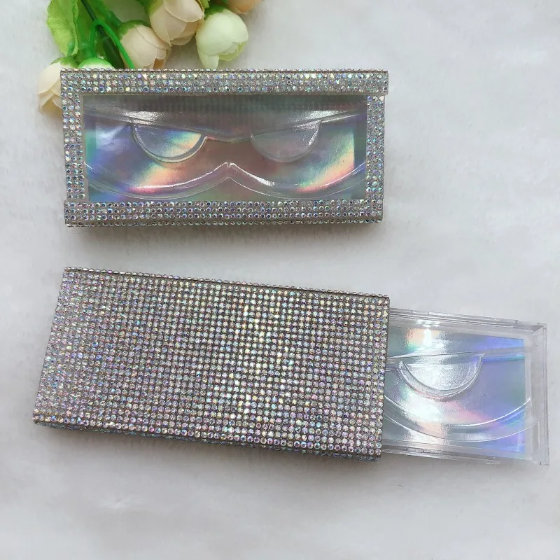 

Rhinestone diamond eyelash packaging box mink lashes Rhinestone boxes Diamond Shine Box case lashes empty