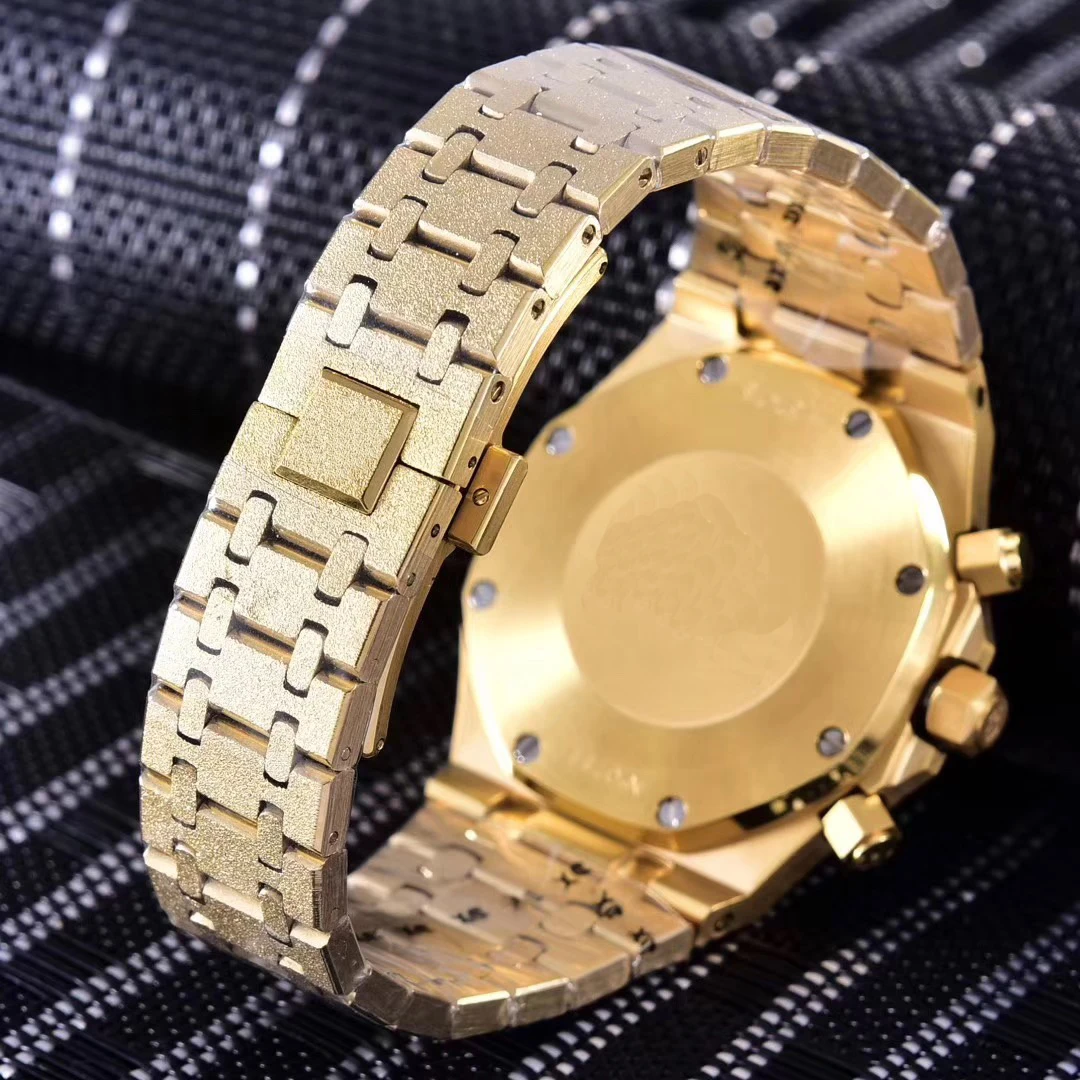 

Classic New Men Watch Chronograph Sapphire Stainless Steel Yellow Gold Matte Crystal Stopwatch Luminous Black Blue Watches