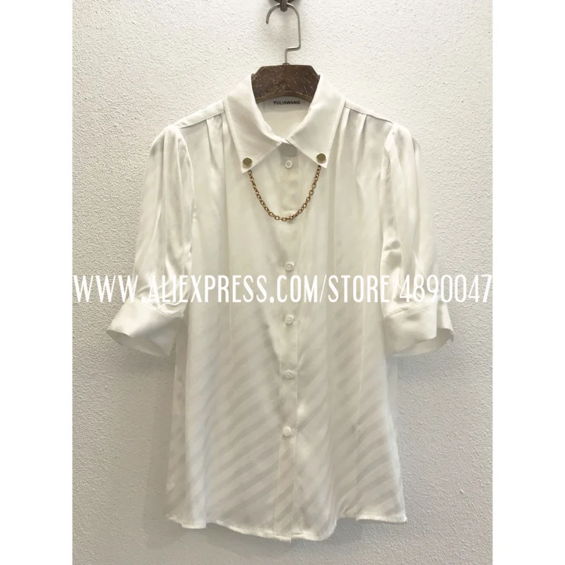 

Summer 2021 new all-match solid color loose slimming shirt, high-quality women's chain button silk blended skin-friendly shirt
