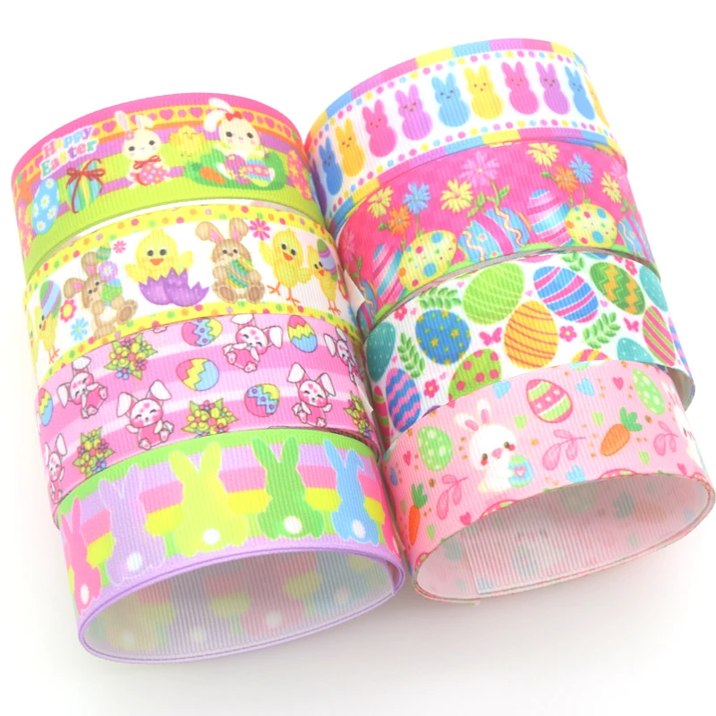 

DUWES 50yards Easter Rabbit Egg Printed Grosgrain Ribbon Accessories Material Headwear Decoration DIY Sewing Craft D1706