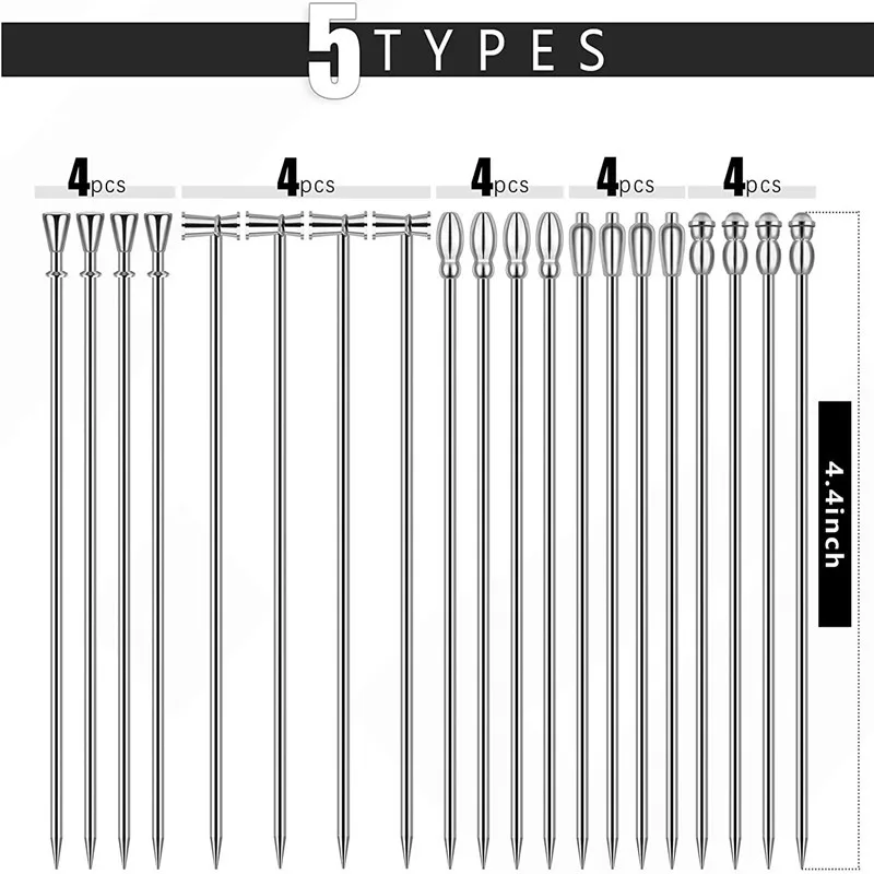 Палочки для коктейлей 20 шт. коктейльных зубочисток мартини из нержавеющей стали