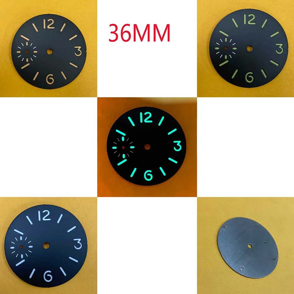 

Зелёный светящийся циферблат для часов ETA6497/ST3600, 36 мм, запчасти для модификации часового механизма