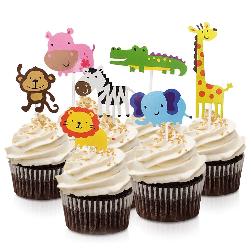 7 шт./компл. Милая животная в джунглях торт Топпер мультяшная обезьяна слон жираф