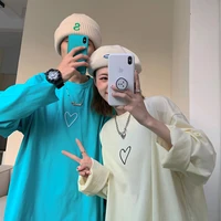 classic basic solid color embroidered heart long sleeve t shirt women korean unisex couple clothes oversized tee kpop goth top