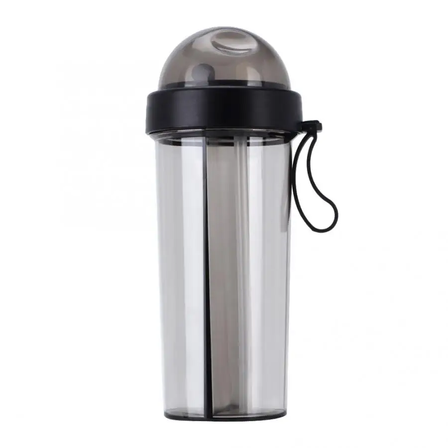 Black 600ml 420/600 мл двойная соломинка бутылка для воды портативная для путешествий на открытом воздухе пластиковая Герметичная Бутылка для сока воды Спортивная бутылка для питья - Цвет: Black 600ml