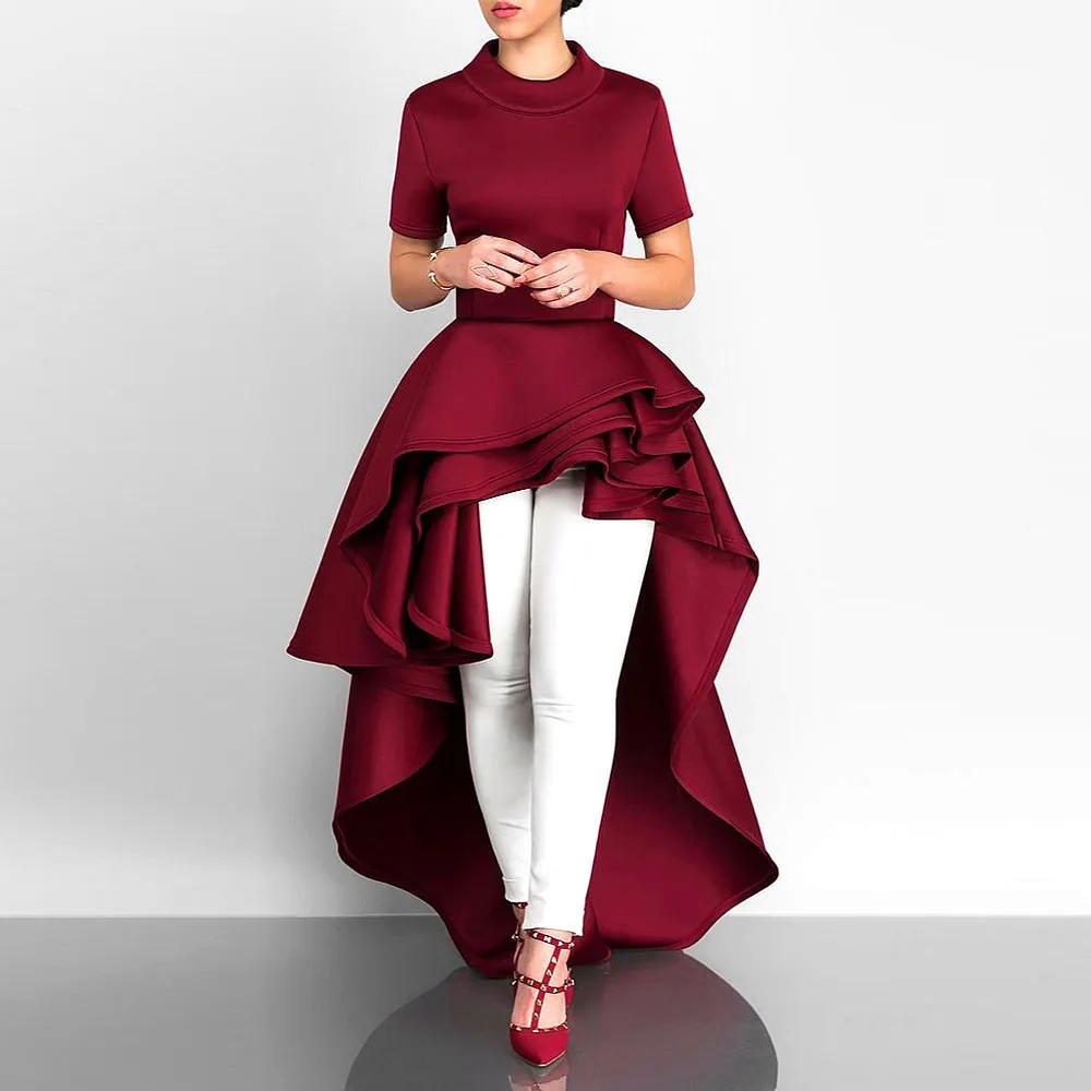 

Women Short Sleeve High Low Peplum Dress Bodycon Casual Party Club Dress Fashion Creative Irregular Solid Color Dress Vestidos