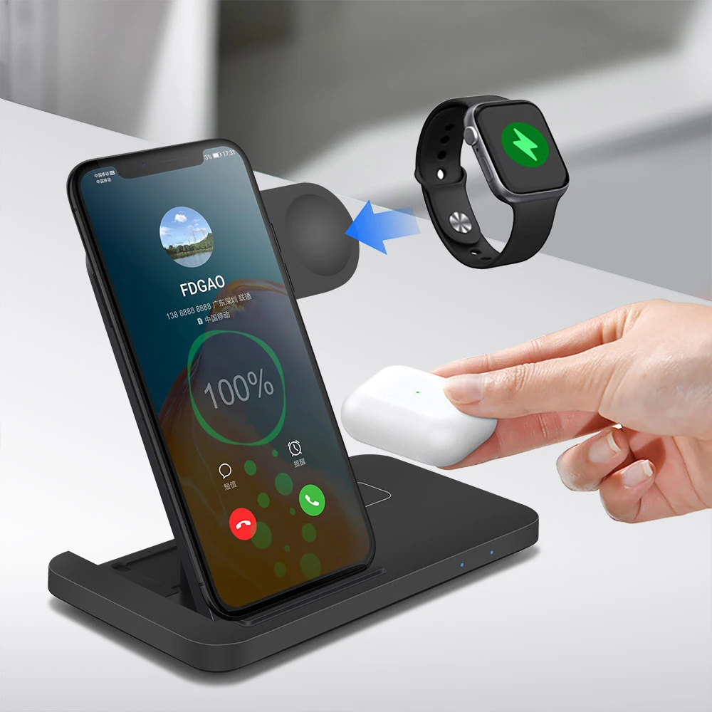 

3 In 1 Qi Wireless Charger For iPhone 12 11 Pro XS XR X 8 Fast Charging Dock Station For Apple Watch 6 5 4 3 2 AirPods Pro