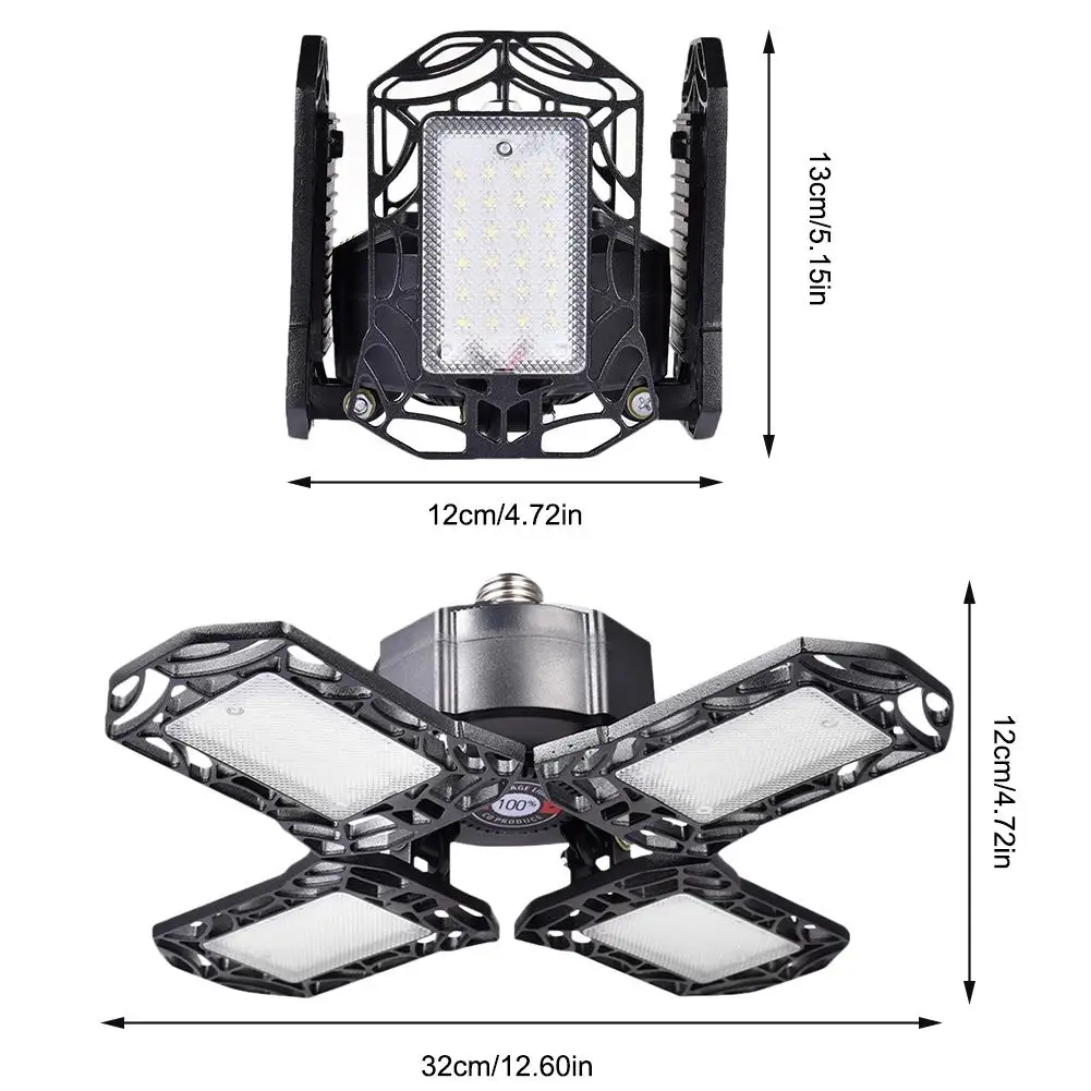 

AC85-265V 120W E27 LED Garage Light Foldable Radar Induction Lamp Ceiling Light for Warehouse Workshop Cool White 12000LM