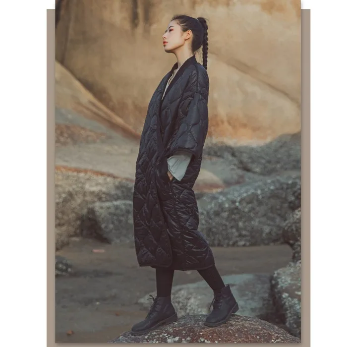 

Vintage Cotton Jacket Dress Women Autumn Winter Loose Plus Size Clothing Slim Bandage Robes For Lady RH157