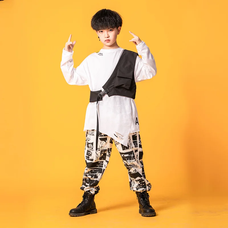 

1113 Stage Outfit Hip Hop Clothes Kids Girls Boys Jazz Street Dance Costume Black White Sweatshirt Pink Pants Hiphop Clothing
