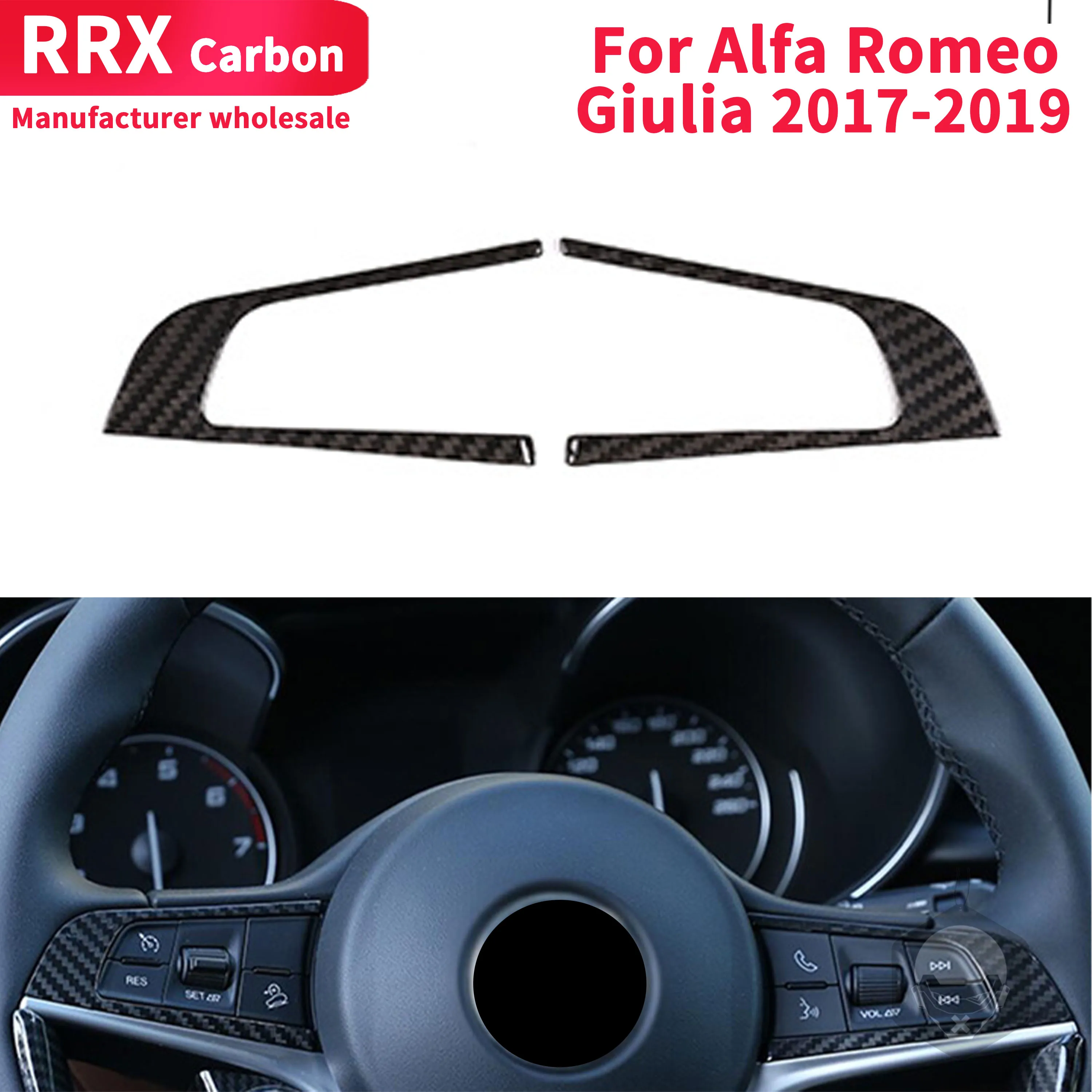 

For Alfa Romeo Giulia 2017-2019 Steering Wheel Button Frame Decoration Cover Trim Stickers Real Carbon Fiber Styling Accessory