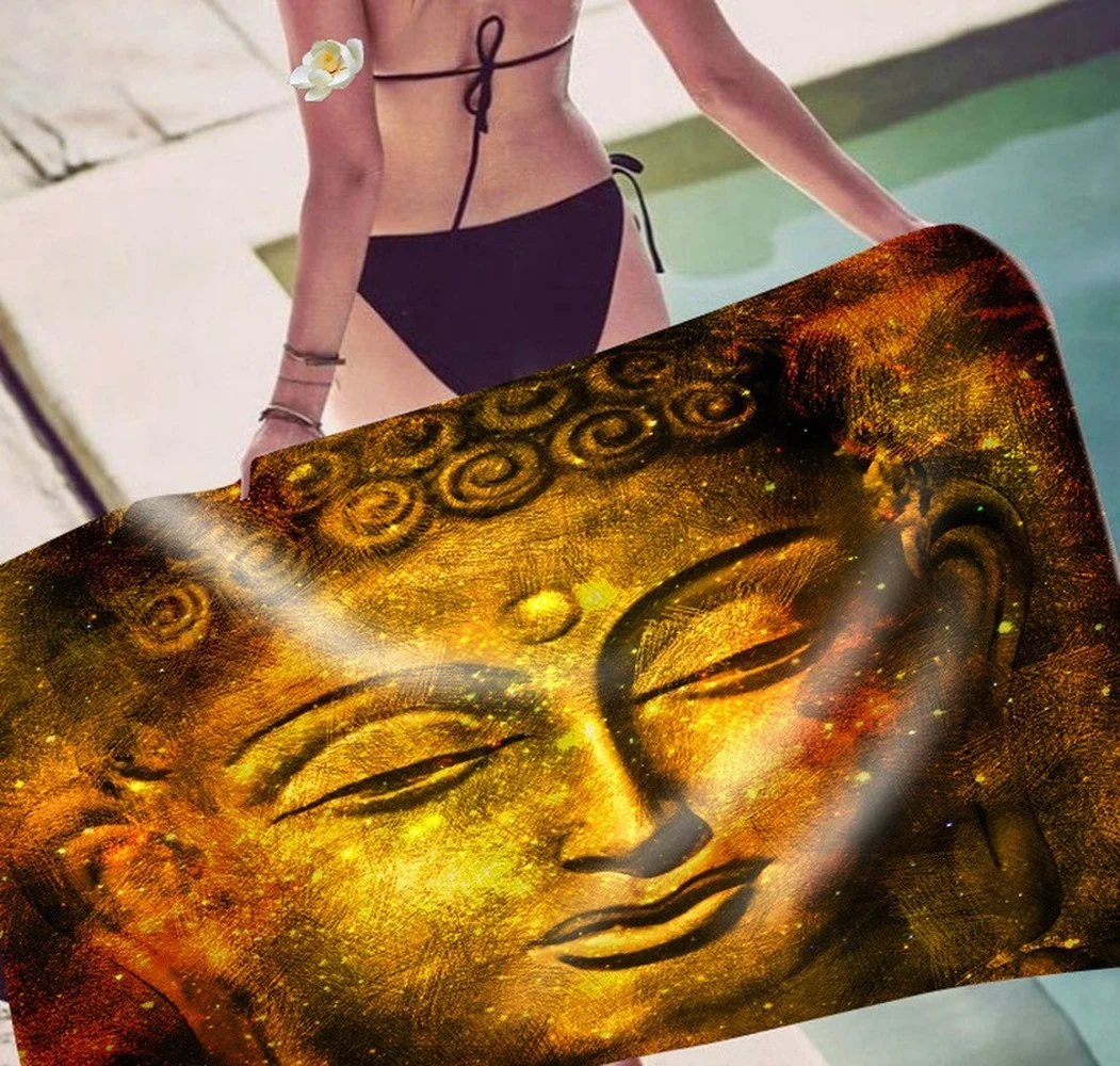 Пляжное полотенце для взрослых прямоугольное буддийское семейное пляжное