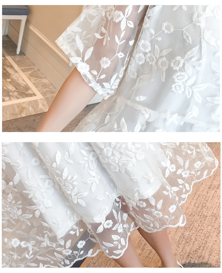 

Fashion maternity clothing summer new two-piece elegant white embroidered medium-length pregnant woman dress