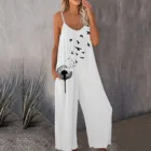 Женский комбинезон без рукавов с одуванчиком, комбинезон из хлопка и льна, свободные брюки в стиле преппи, повседневные Комбинезоны с карманами, Комбинезоны