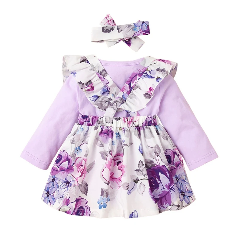 

Baby Girl Tops Newborn Clothing Baby Girl Long Sleeve Solid Color Top + Flower Print Suspender Skirt Suit New