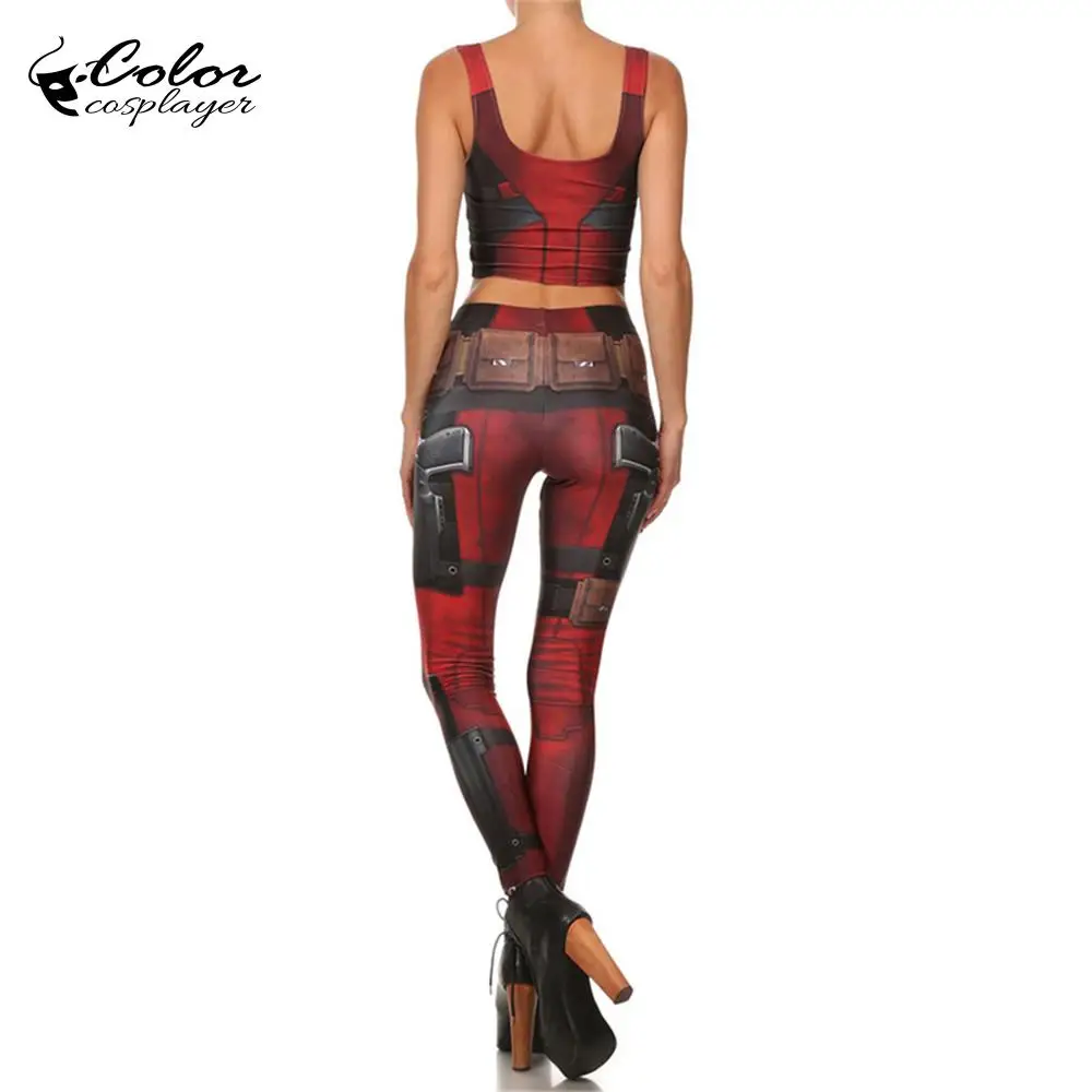 Цветные Cosplayer Super Hero наборы для косплея Deadpool Леггинсы женщин Purim Carnival Crop Tops модные