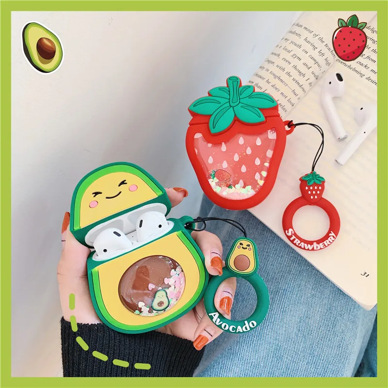 

3D Dynamic Quicksand Silicone Cute Fruit Strawberry Avocado Pineapple Case for Apple TWS Airpods 1 2 Wireless Earphone Case Box