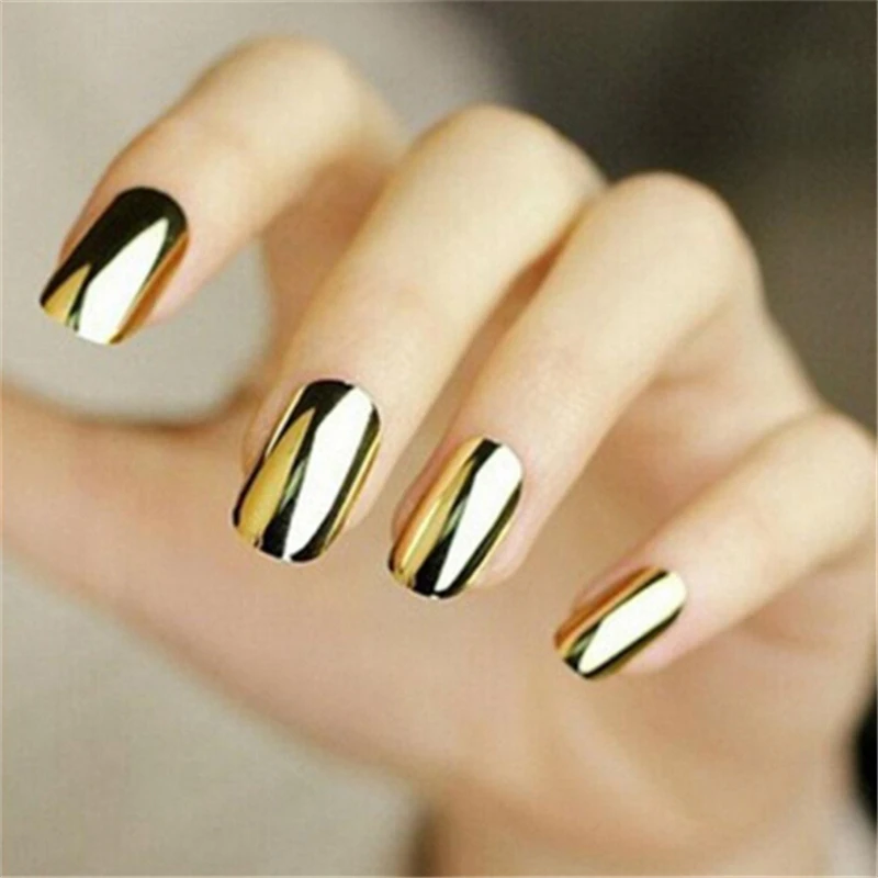 Золотая и серебряная наклейка для ногтей 16 шт. однотонная с тиснением украшения