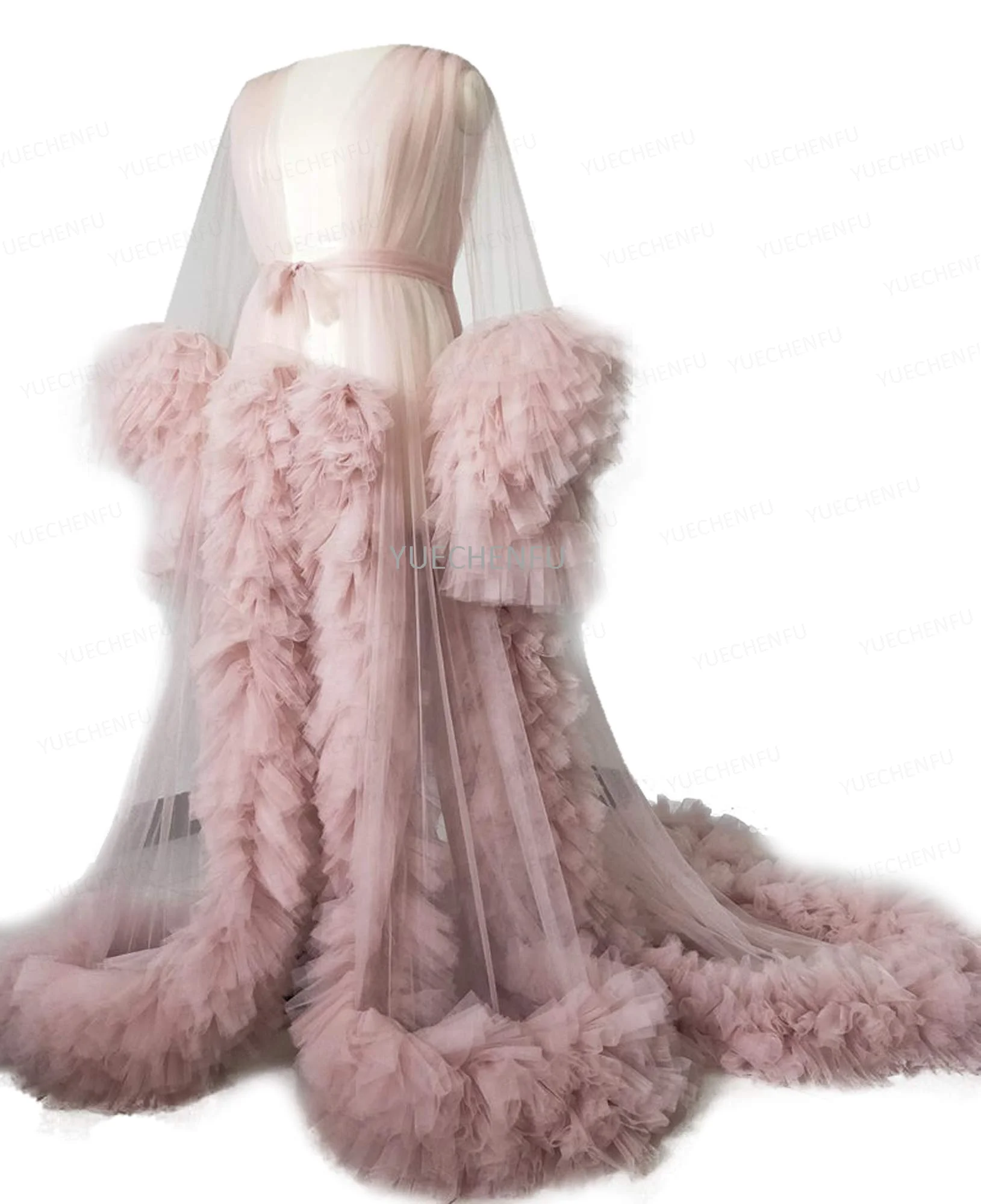 

Robes for Women Dressing Gown Perspective Sheer Long Tulle Robe Puffy Pregnancy Photoshoot Dress Night Gown
