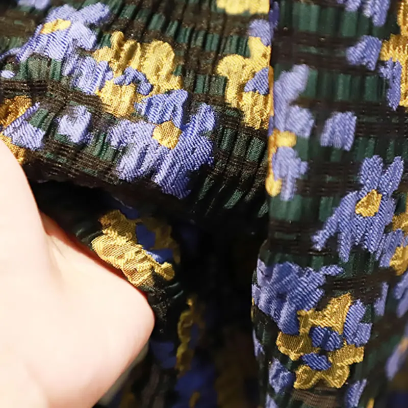 

XITAO Mini Vintage Jacquard Dress Fashion Loose Contrast Color Splicing O-neck Collar Summer New Folds Large Size CLL1263