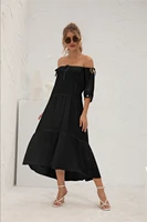 women dress sexy off shoulder tie up dress office lady solid boho long dresses half sleeve strapless oversize femme clothes