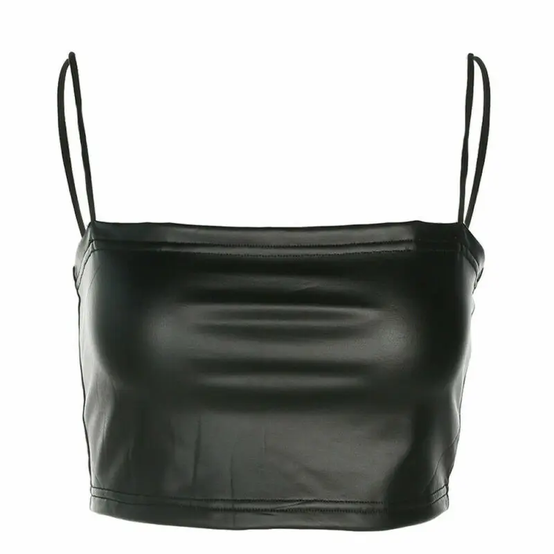 

Sexy New Women's Tank Club PU Leather Tube Tops Camisole Solid Sleeveless Hot Sell Crop Solid Black 2019 New Arrival Top