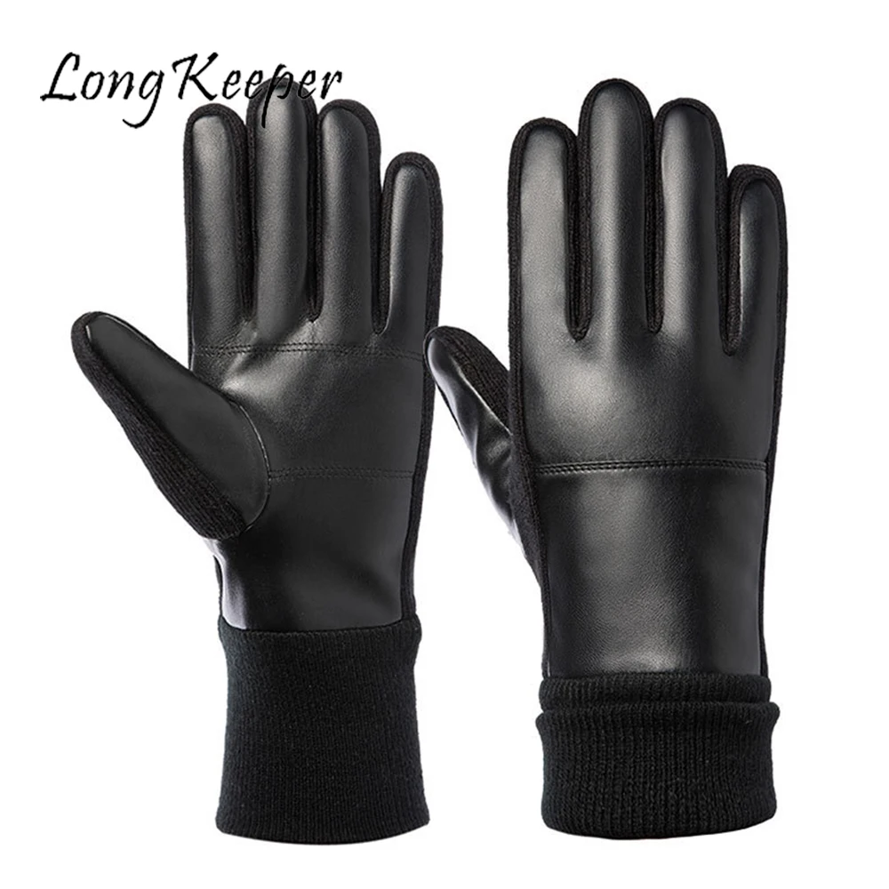 Long Keeper Men Genuine Leather Gloves High Quality Slip-resistant Luvas Half Finger Sheep Leather Fingerless Gloves gants moto mens leather gloves for winter