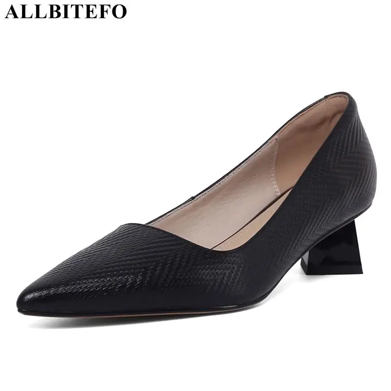 Женские офисные туфли ALLBITEFO натуральная кожа на толстом каблуке Брендовая обувь