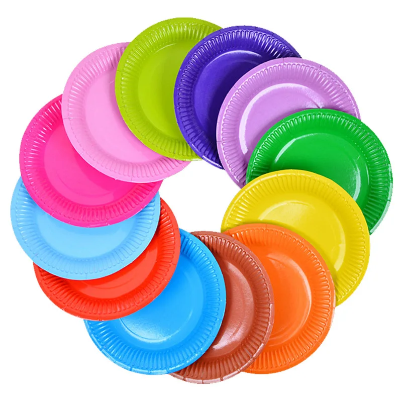 

10Pcs Disposable Plate 7 Inch Multicolor Cake Paper Plate DIY Decoration Kids Birthday Party Wedding Tableware Supplies 18cm