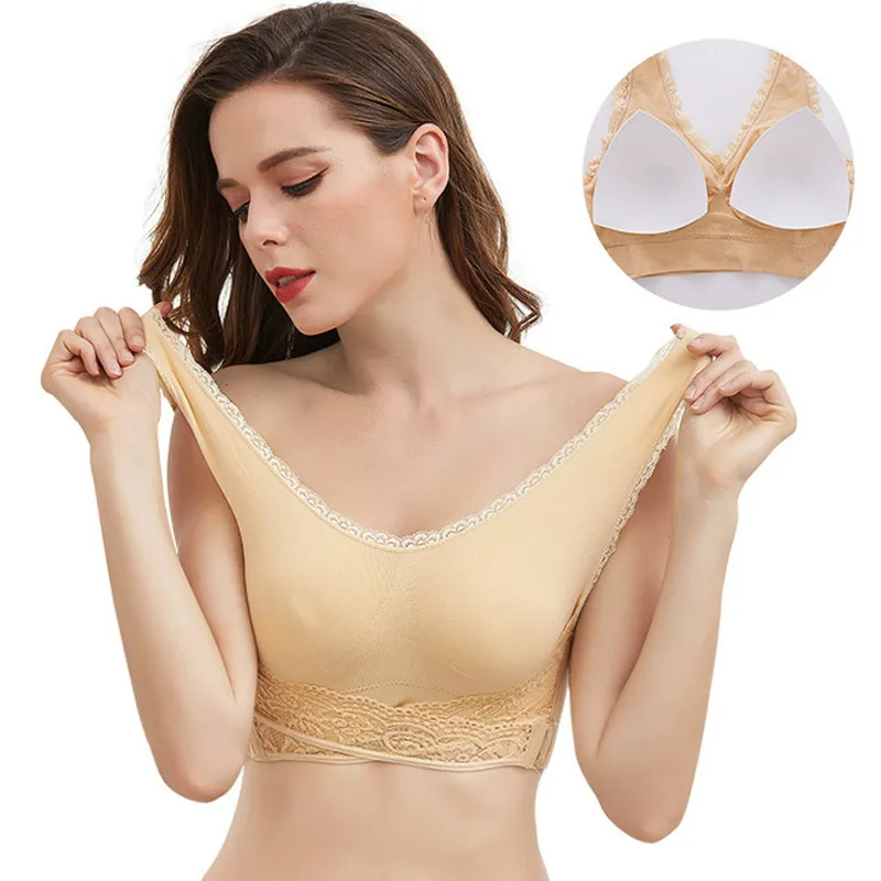 3pcs/set Top Seamless Push Up Bras for Women Lace Solid Color Cross Side Buckle Wireless Plus Size Women Sleep Sports Bralette