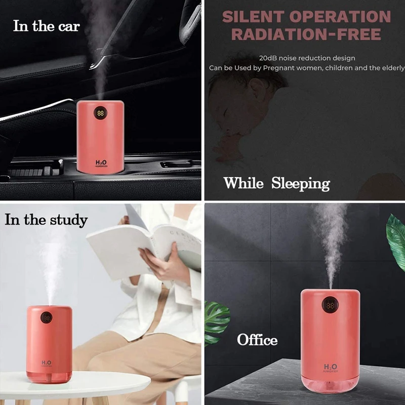

Portable Mini Humidifier 500Ml Personal Humidifier,2000MAh Battery with Digital Display Cool Mist Humidifier