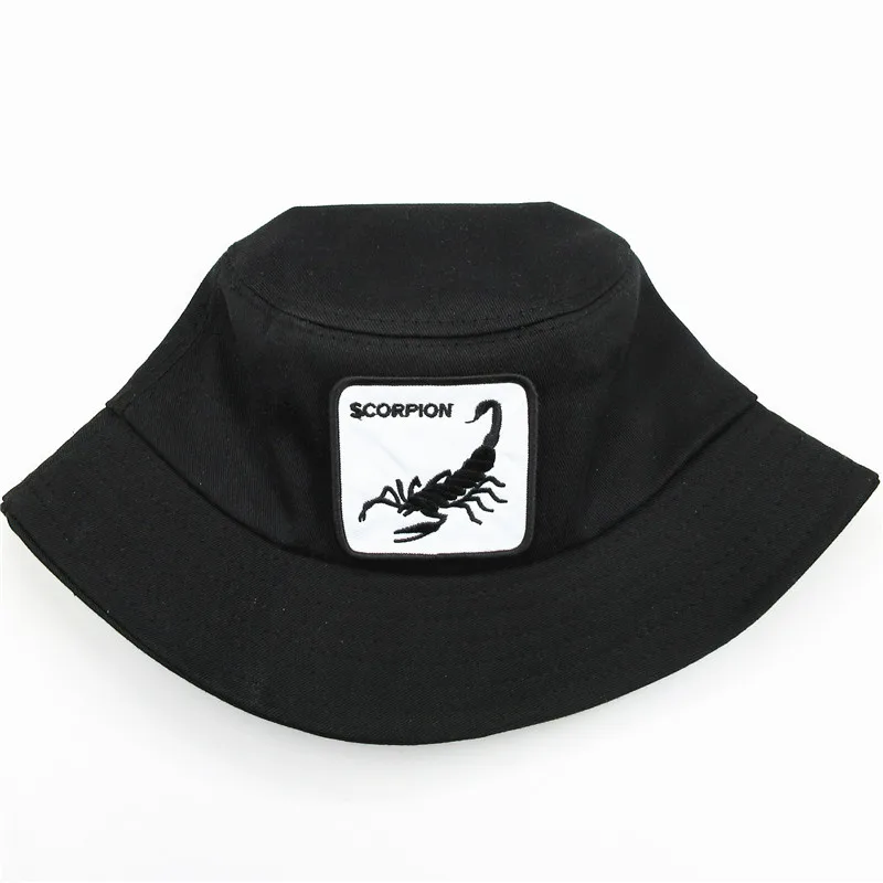 

2021 Animal Embroidery Cotton Bucket Hat Fisherman Hat Outdoor Travel Hat Sun Cap Hats for Men and Women