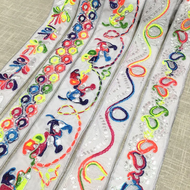 1 ярд полиэстер Цветочная кружевная отделка лента ткань вышитая аппликация