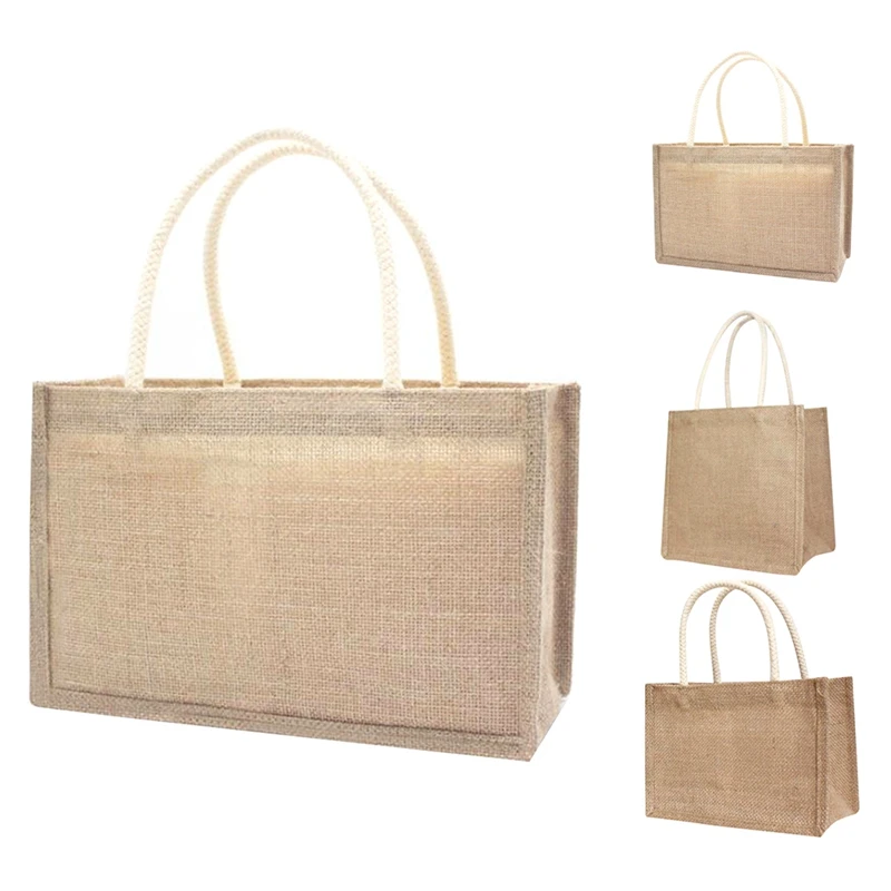 

Hot Kf-Jute Burlap Tote Large Reusable Grocery Bags With Handles Women Shopping Bag DIY Eco-Friendly Shopping Bag