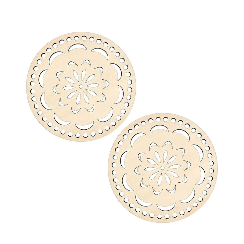 

HOT-2 Pcs Crochet Basket 5.5 Inch Circle Hollow Wooden Basket Bottom Bags Basket Making Supplies DIY Craft for Adults