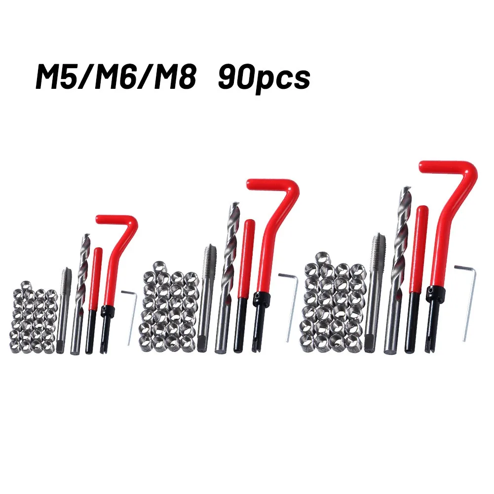 

Mixed Thread Repair Tool Red Repair Screw Sleeve Set Tapping 90pcs HSS