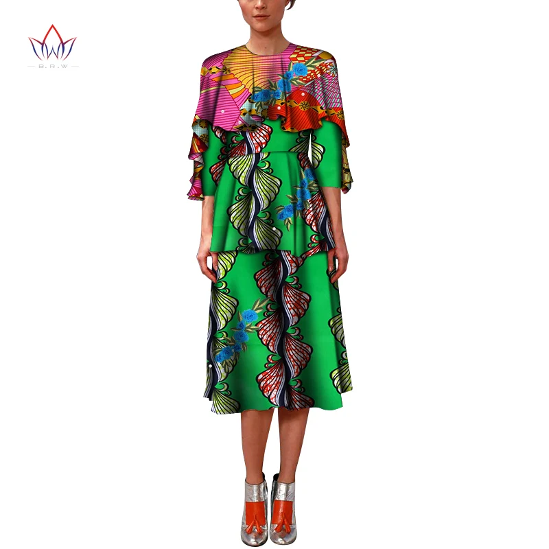 

African Women Clothing Dashiki Bazin Riche Multi Layer Dress Traditional Print Peals Patchwork Dress for Lady Elegant WY7139