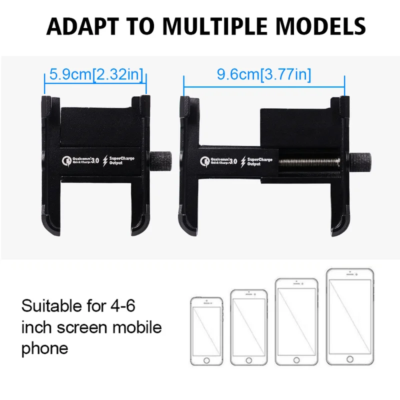 SMOYNG Aluminum Motorcycle Phone Holder QC3.0 Charge Moto Handlebar Rearview Bracket Stand for 4-6.8 inch Mobile Phone Mount