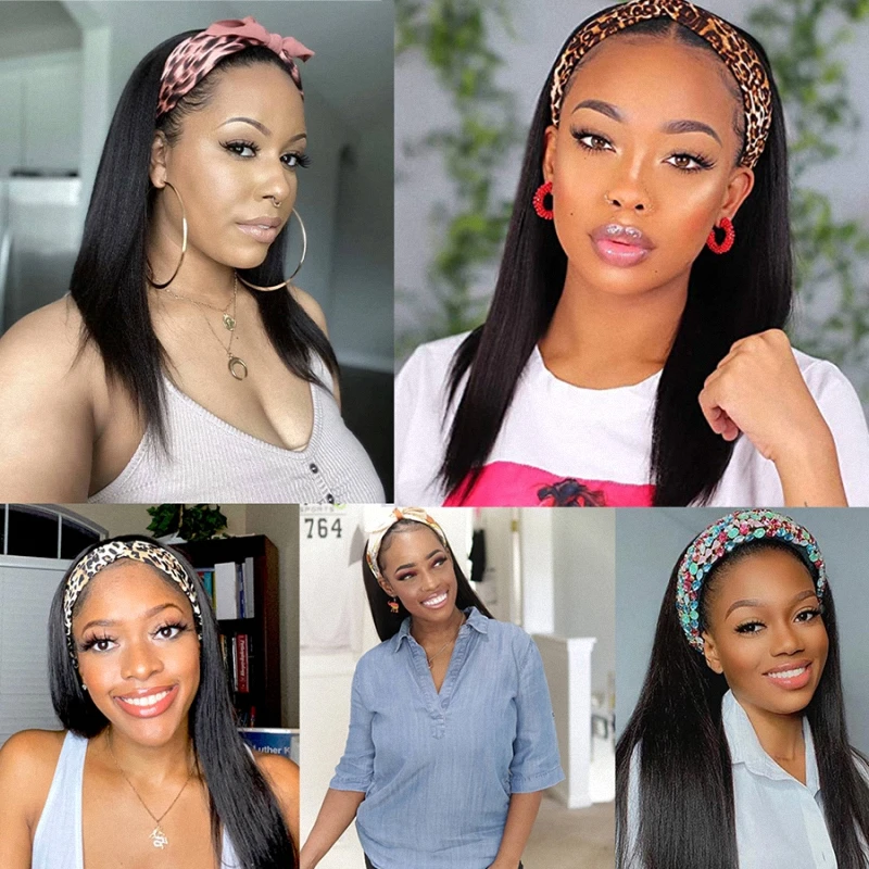 

Synthetic Headband Wigs Long Straight Black Brown Color Cosplay Hair With Head Band for Women African American Hair