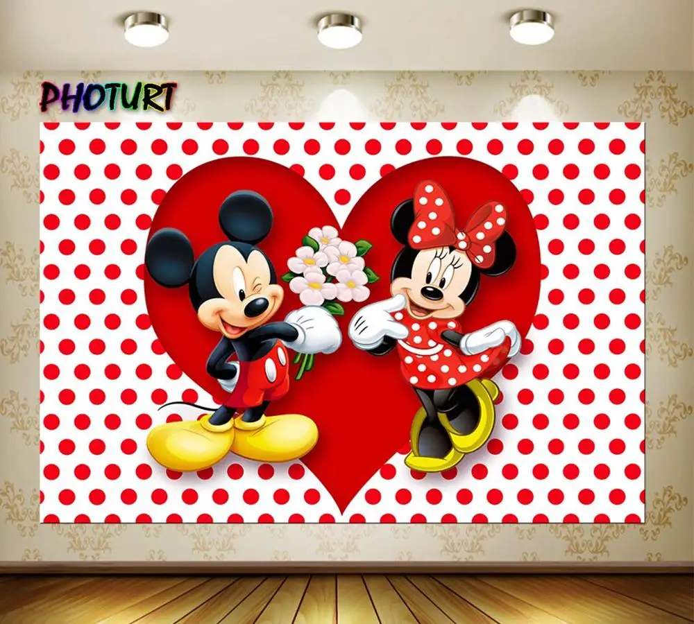Фотофоны Микки и Минни Маус для фотосъемки на день рождения вечеринки кровати