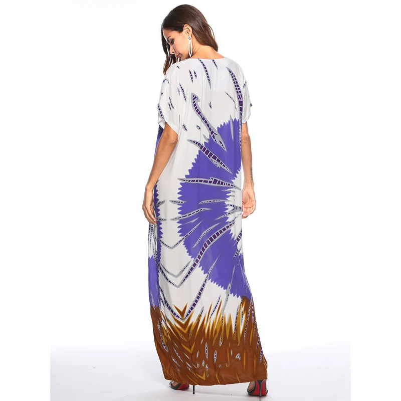 

Latest Muslim Fashion Embroidered Digital Print Dress Islamic Dubai Turkey Casual Loose Tunic Maxi Dress Moroccan Middle East