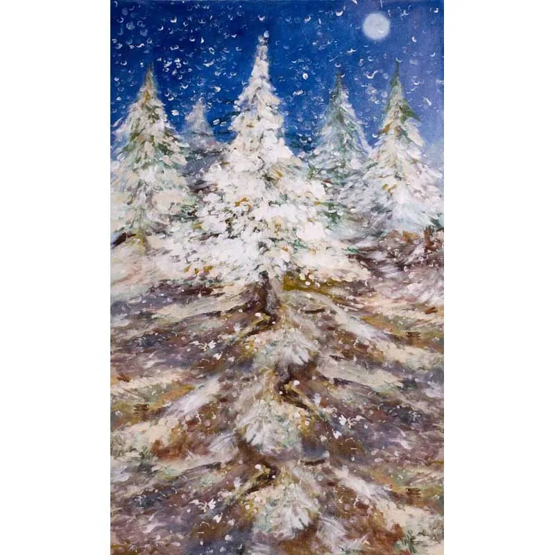 5x7FT светло голубое небо луна мультфильм снег хлопья сосновый лес деревья