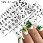 Трафареты NICOLE DIARY для стемпинга пальмовых, банановых, Листьев, снежинок, дизайн для маникюра, Рождественский шаблон для дизайна ногтей