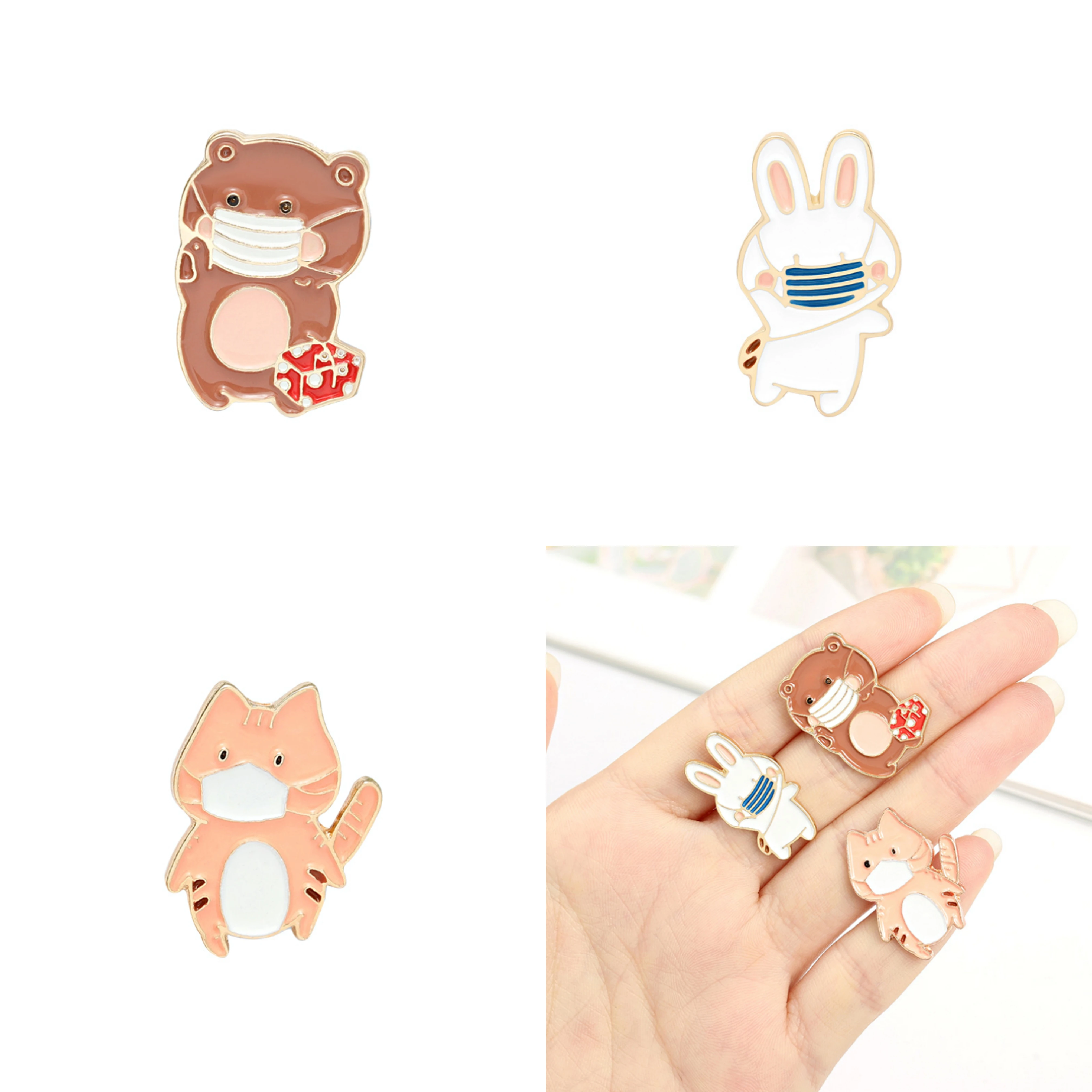 

Personalized panda bunny brooch Cartoon animal brooch Animal brooch wearing a mask Bunny brooch wearing a mask Fashion brooch