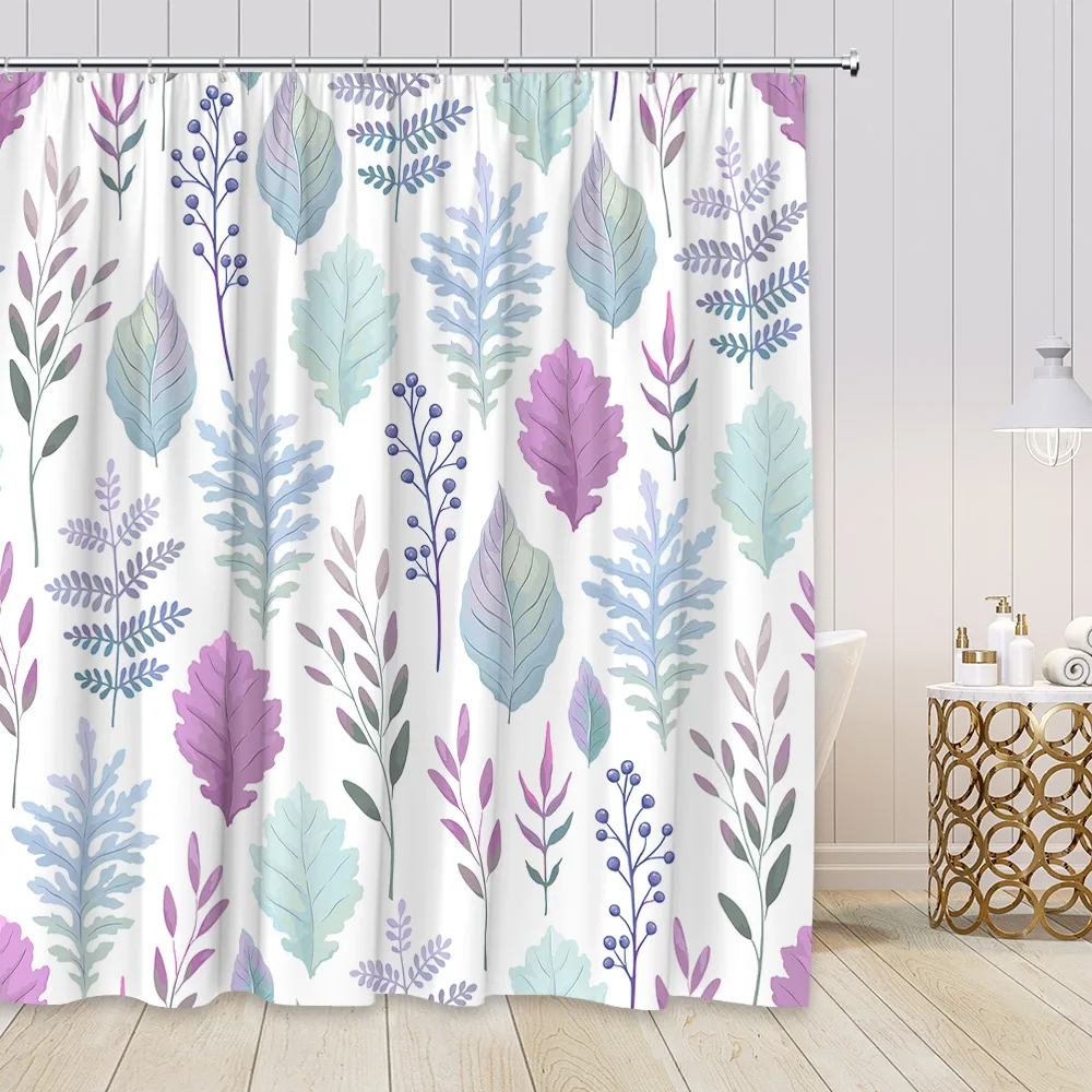 

Цветочная занавеска для душа с цветными растениями, 3D листья, ручная роспись в скандинавском стиле, декор для ванной комнаты, занавеска для ...