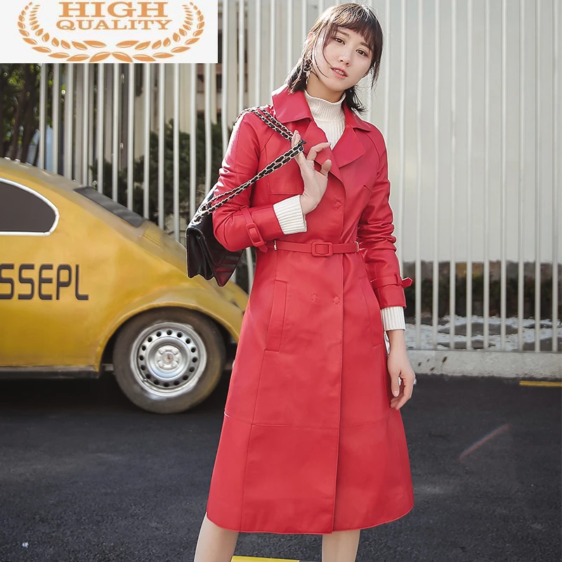 

2021 100% Genuine Leather Jacket Women Korean Sheepskin Coat Female Long Trench Coat Spring Autumn Femme Veste QBL-1638