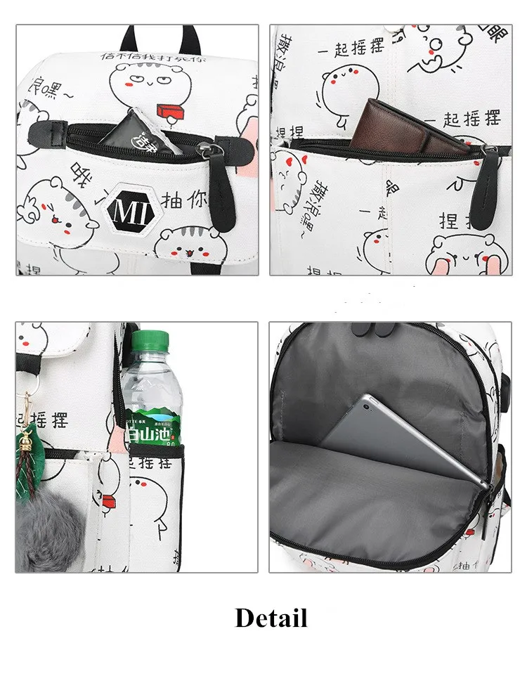 2019 usb зарядка холщовый рюкзак 3 шт./компл. женские школьные рюкзаки школьная сумка