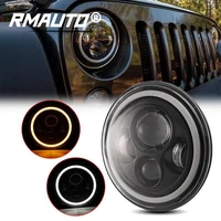 80w 7 inch car motorcycle h4 round led headlight turn signal light high low beam halo angel eyes drl for harley jeep wrangler