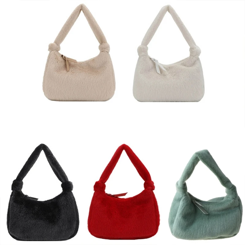

Fashion Women Fuzzy Shoulder Bag Faux Fur Top Handle Satchel Purse with Zipper Handbag Female Casual Shopping Tote 2021 new